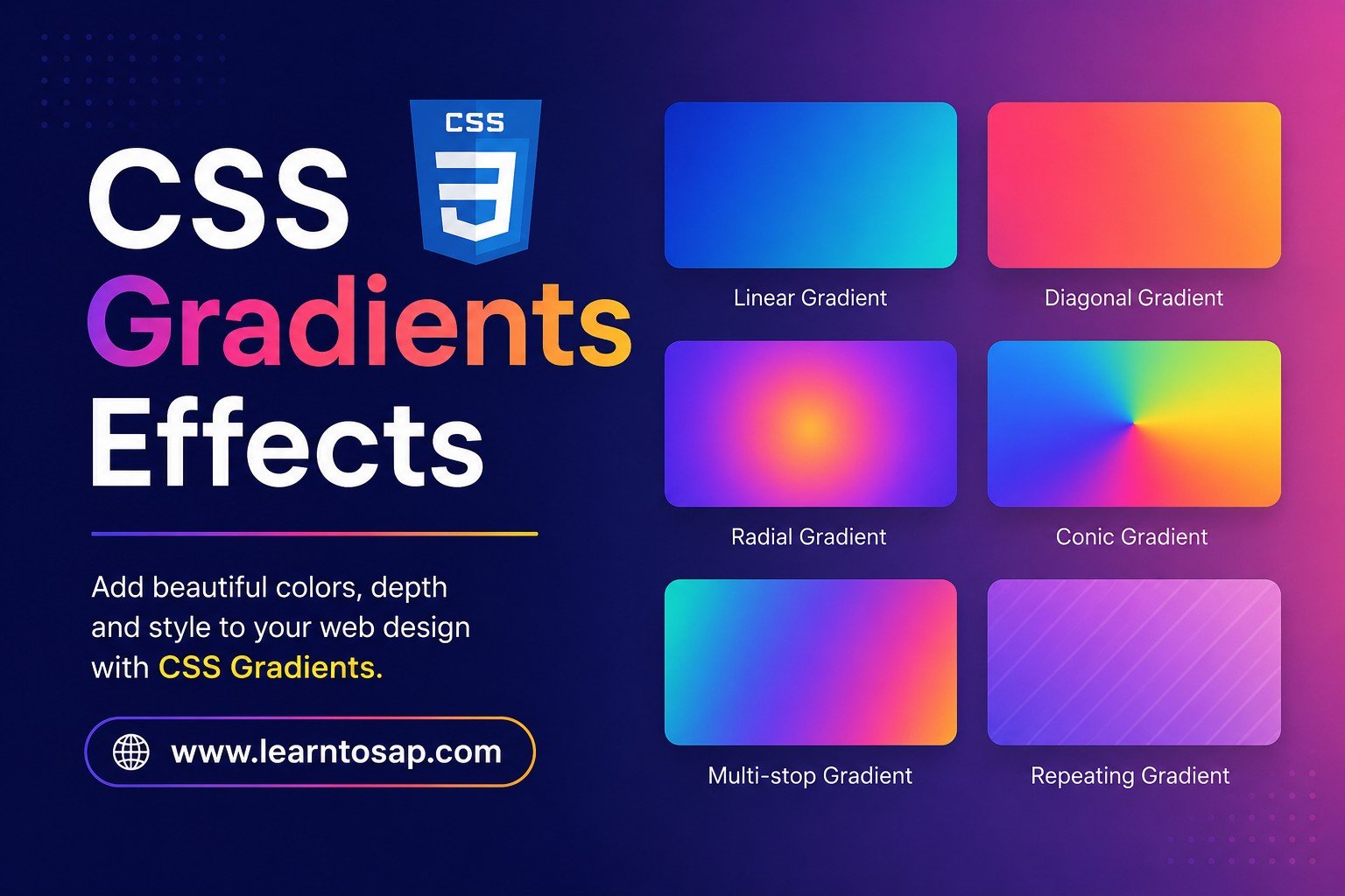 CSS gradients example showing linear-gradient and radial-gradient backgrounds